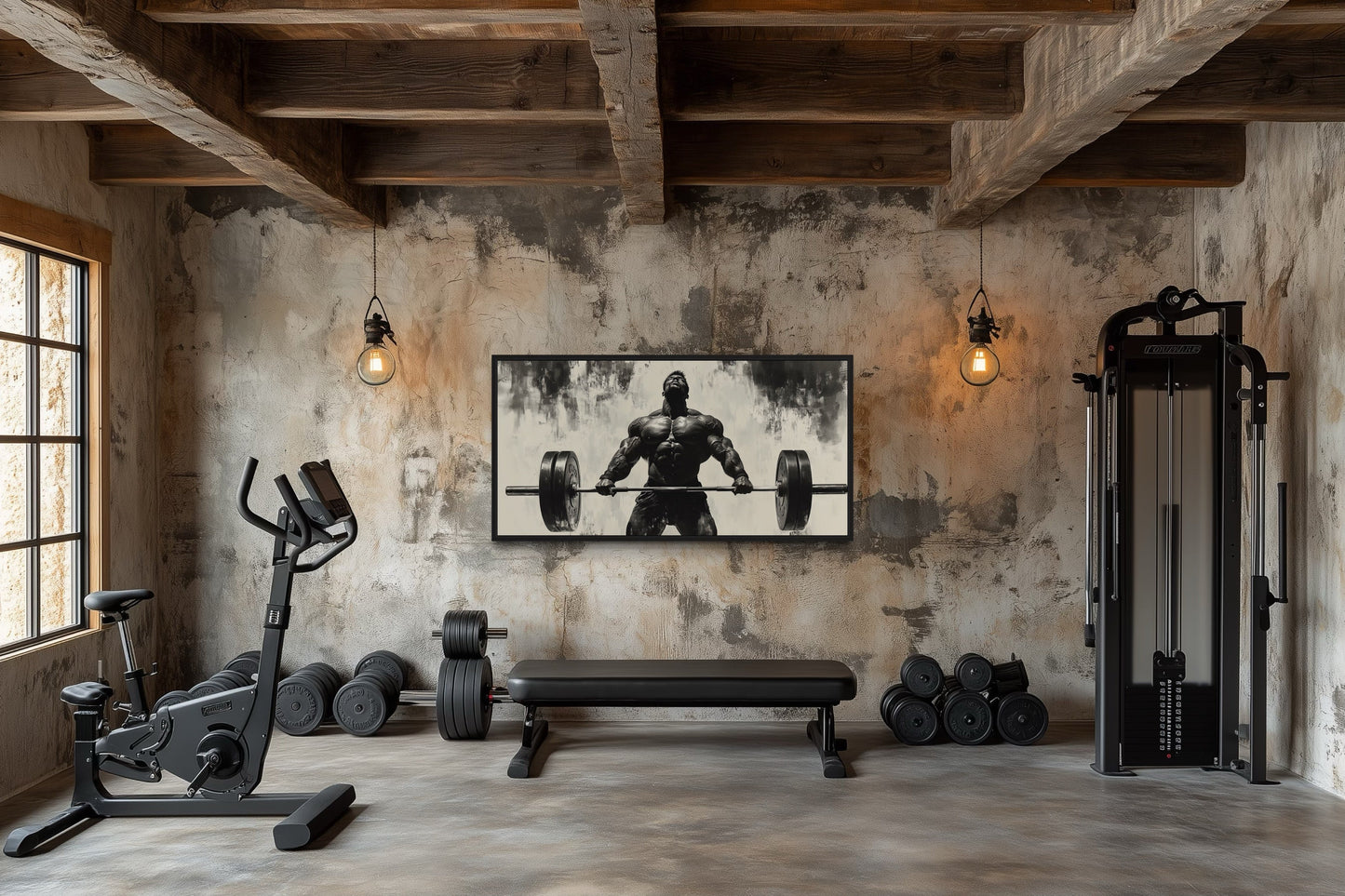 Gym Wall Art - Powerful Man Lifting Barbell Canvas Print