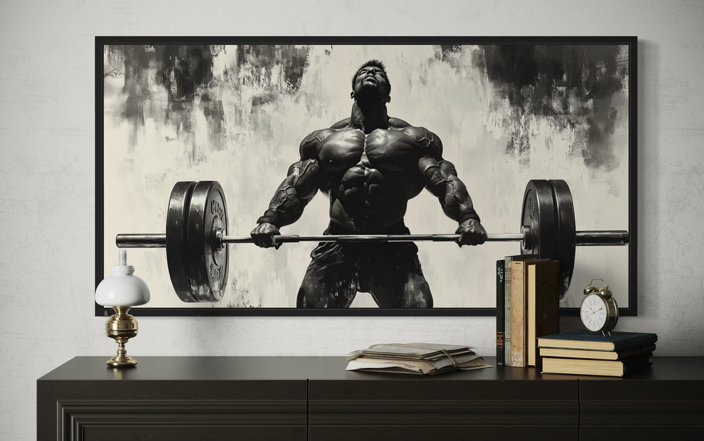 Gym Wall Art - Powerful Man Lifting Barbell Canvas Print