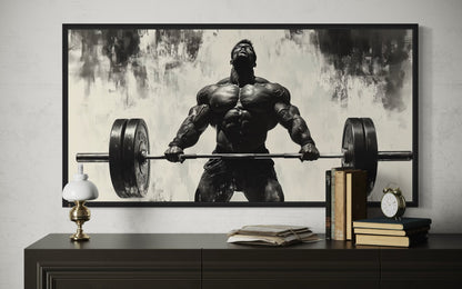Gym Wall Art - Powerful Man Lifting Barbell Canvas Print