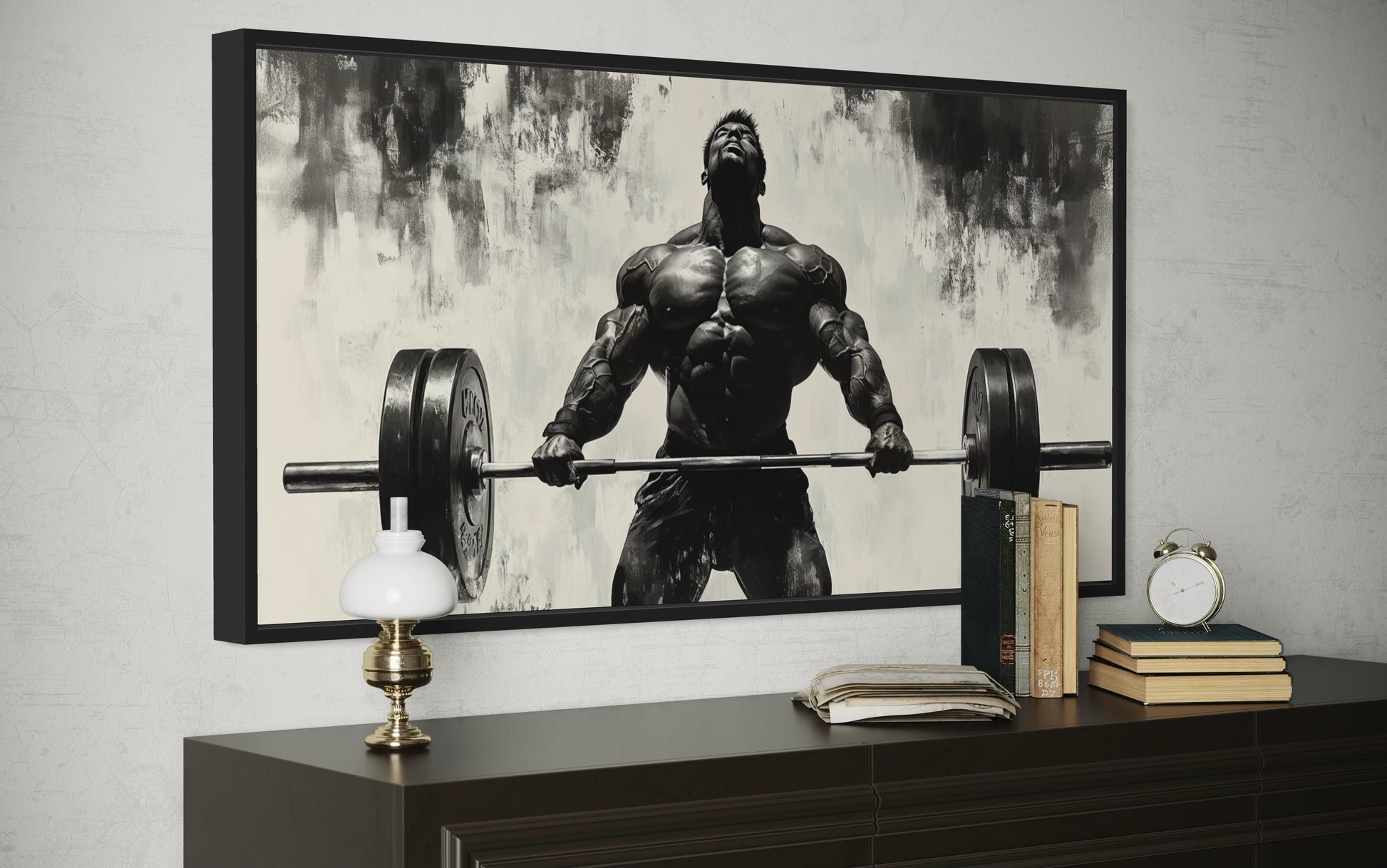 Gym Wall Art - Powerful Man Lifting Barbell Canvas Print