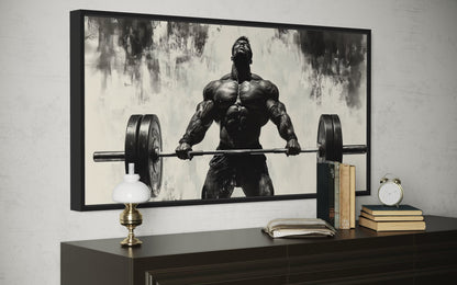 Gym Wall Art - Powerful Man Lifting Barbell Canvas Print
