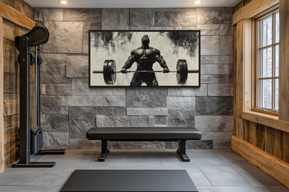 Gym Wall Art - Powerful Man Lifting Barbell Canvas Print
