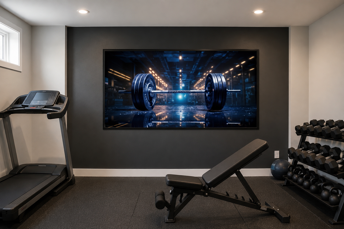 Realistic Barbell Painting Gym Framed Canvas Wall Art