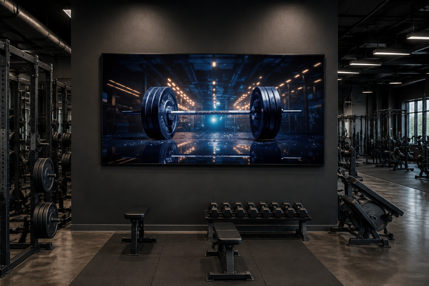 Realistic Barbell Painting Gym Framed Canvas Wall Art