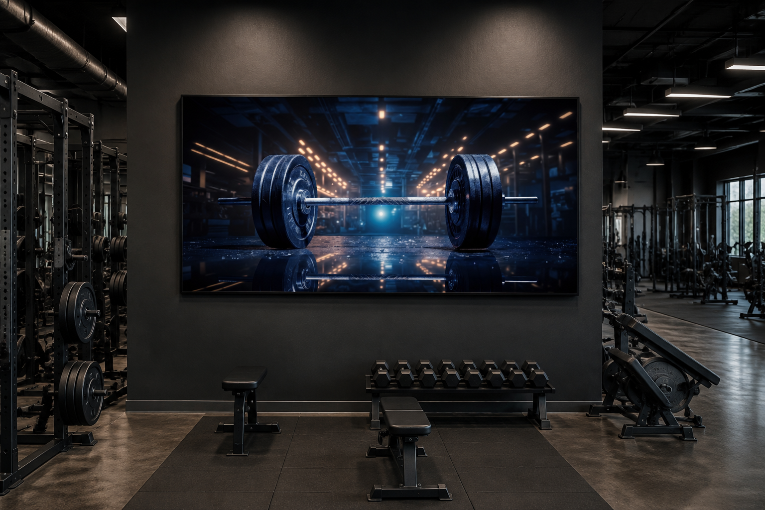 Realistic Barbell Painting Gym Framed Canvas Wall Art