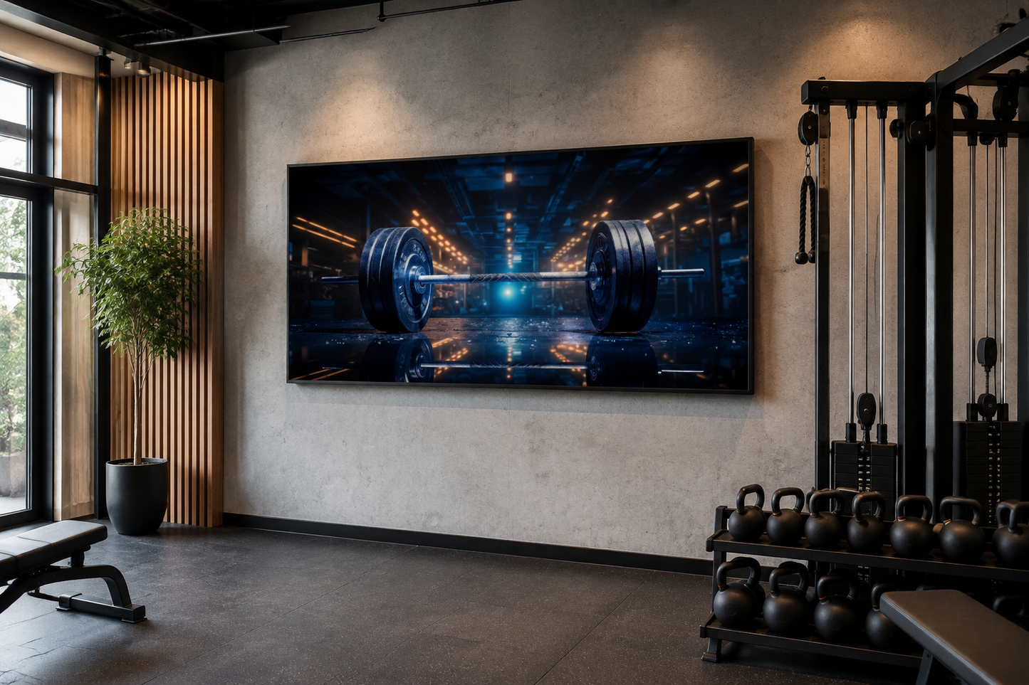 Realistic Barbell Painting Gym Framed Canvas Wall Art