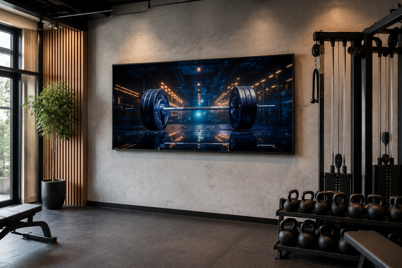 Realistic Barbell Painting Gym Framed Canvas Wall Art