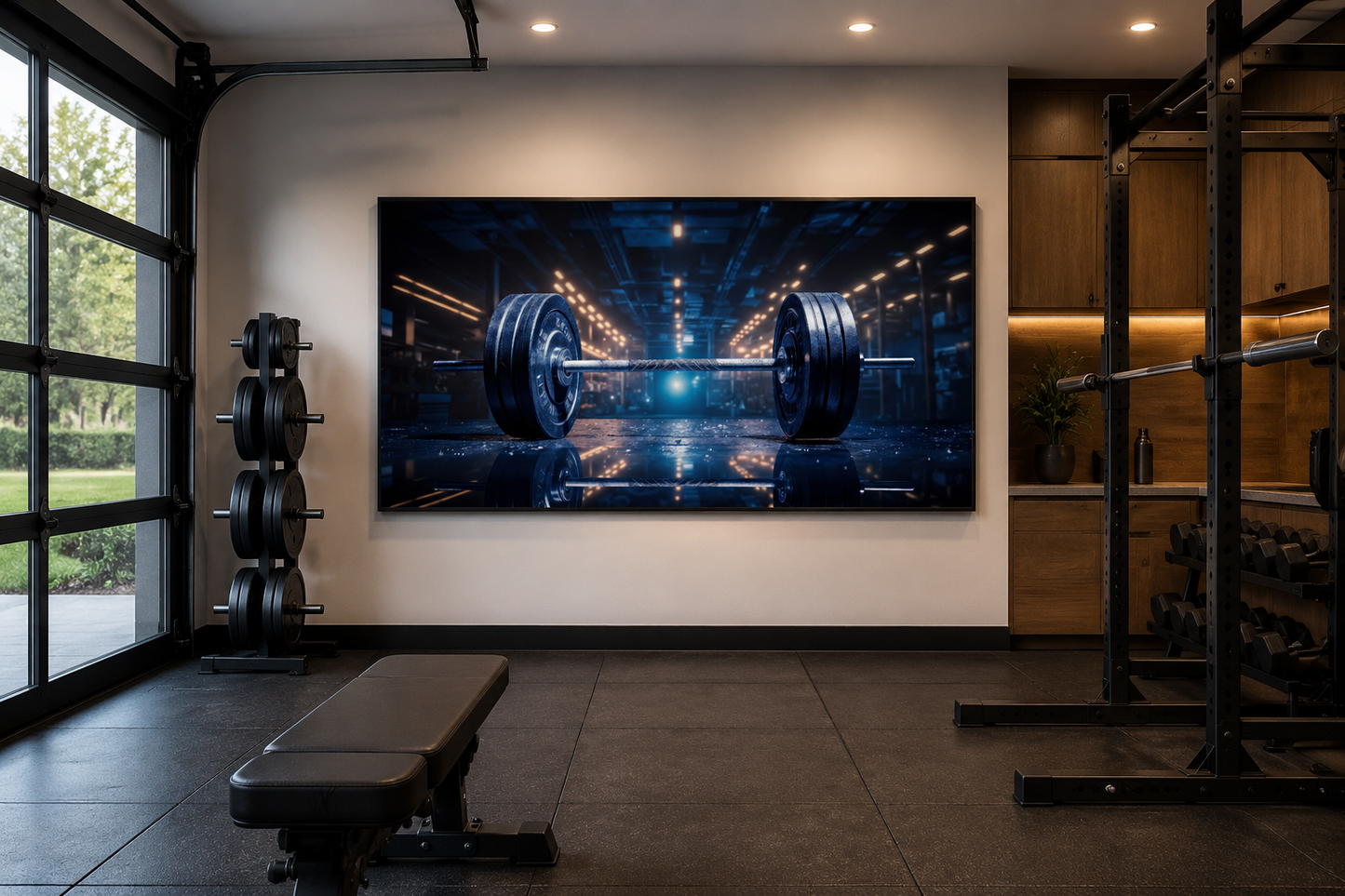 Realistic Barbell Painting Gym Framed Canvas Wall Art