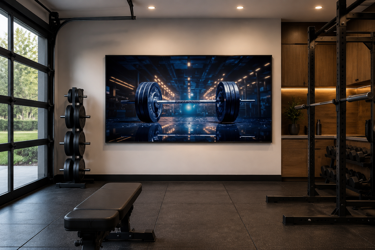 Realistic Barbell Painting Gym Framed Canvas Wall Art
