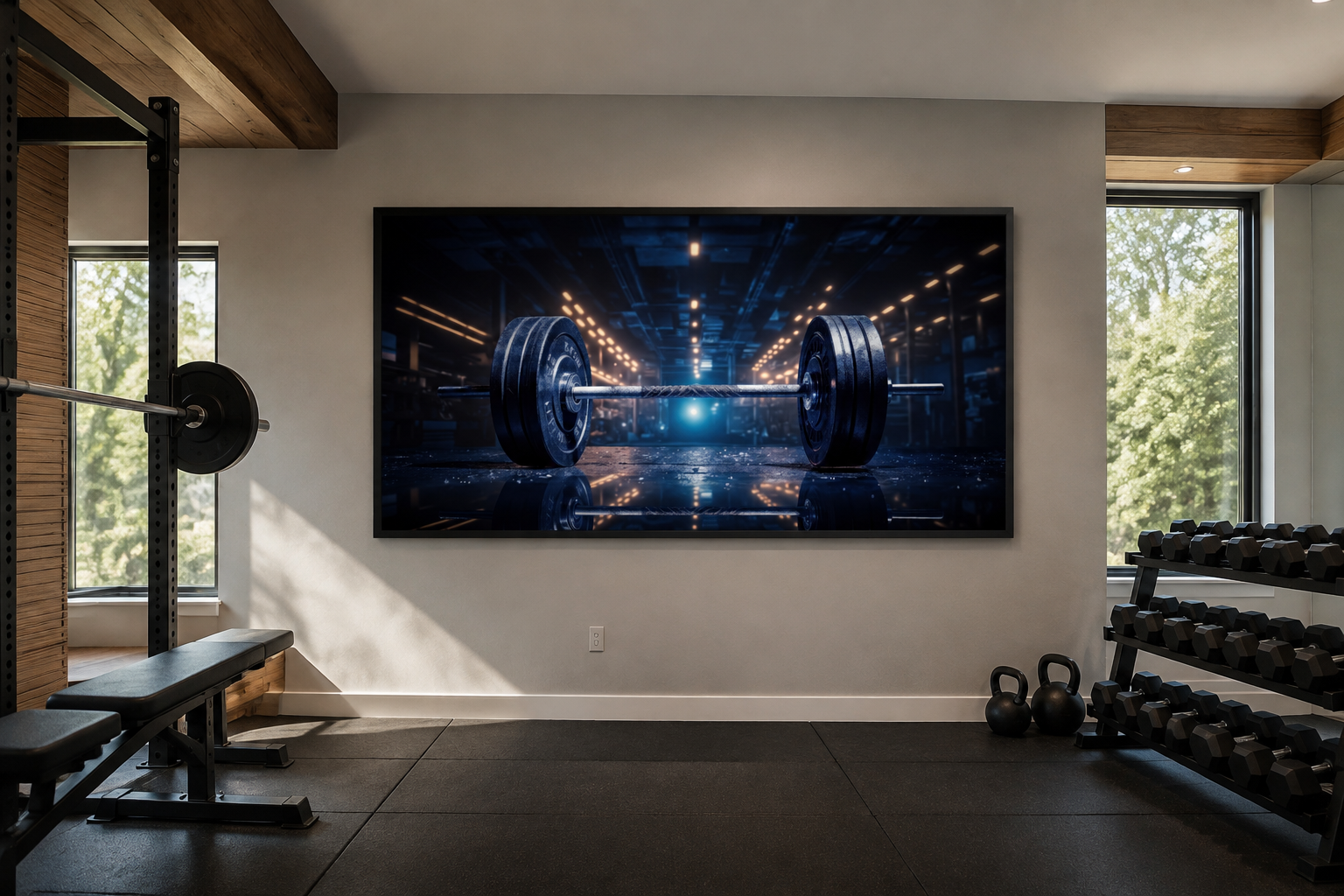 Realistic Barbell Painting Gym Framed Canvas Wall Art