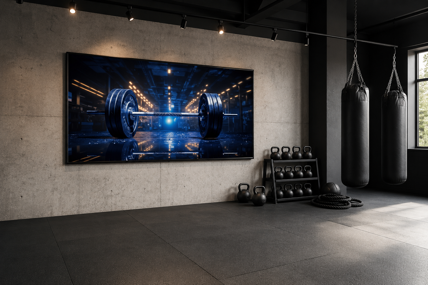 Realistic Barbell Painting Gym Framed Canvas Wall Art
