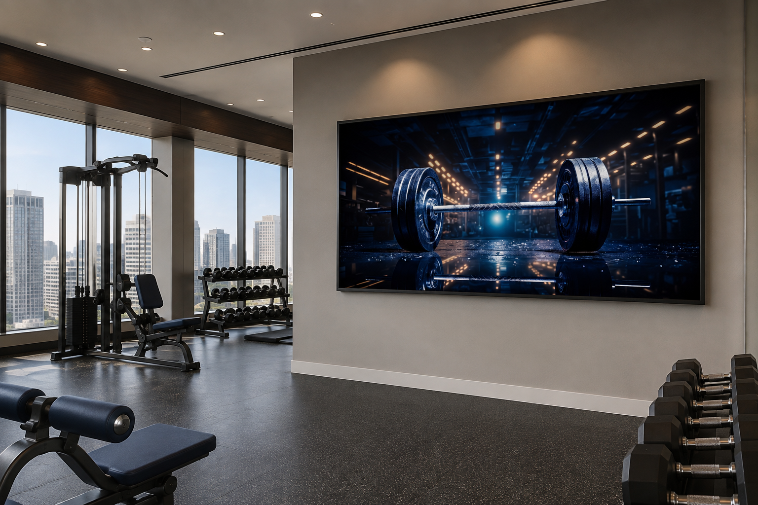 Realistic Barbell Painting Gym Framed Canvas Wall Art
