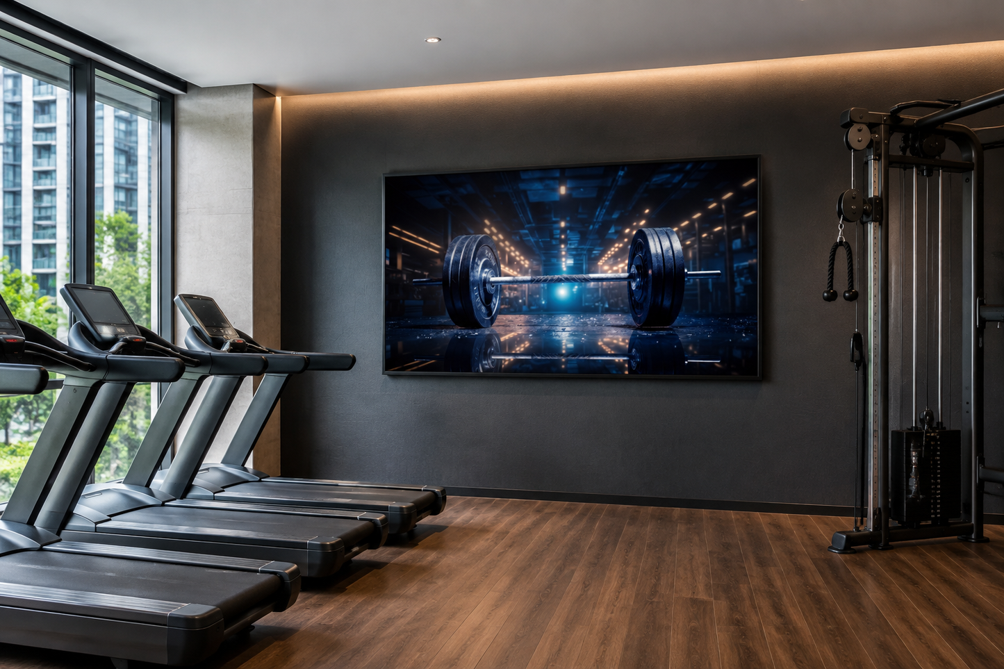Realistic Barbell Painting Gym Framed Canvas Wall Art