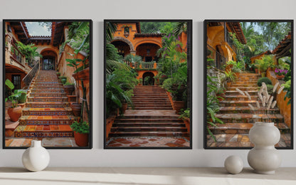 Hacienda Stairs Colonial Architecture Mexican Framed Canvas Wall Art