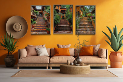 Hacienda Stairs Colonial Architecture Mexican Framed Canvas Wall Art