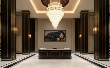 Hair Salon Wall Art - Woman With Long Hair Mosaic Painting Canvas Art