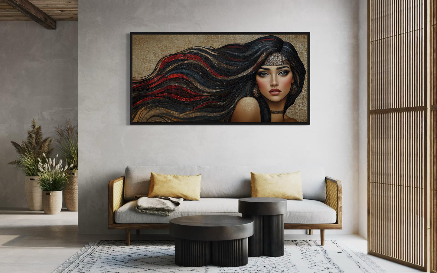Hair Salon Wall Art - Woman With Long Hair Mosaic Painting Canvas Art