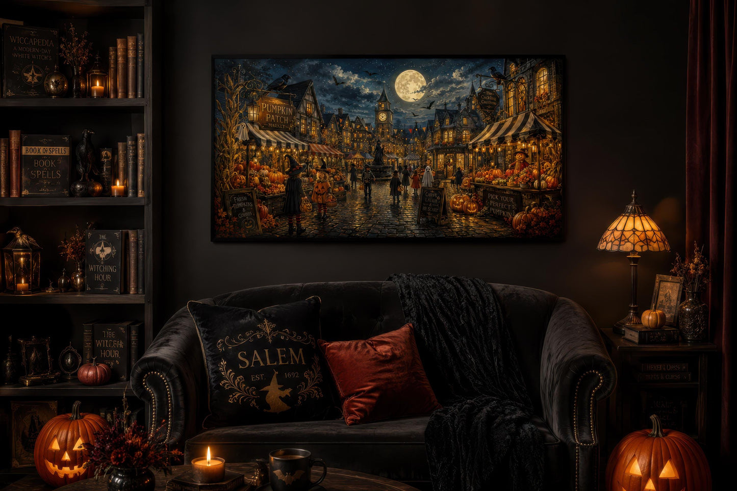Halloween Village Wall Art - Trick O Treating Kids Canvas Print | Spooky Town Decor