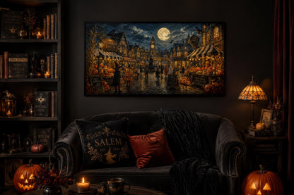 Halloween Village Wall Art - Trick O Treating Kids Canvas Print | Spooky Town Decor