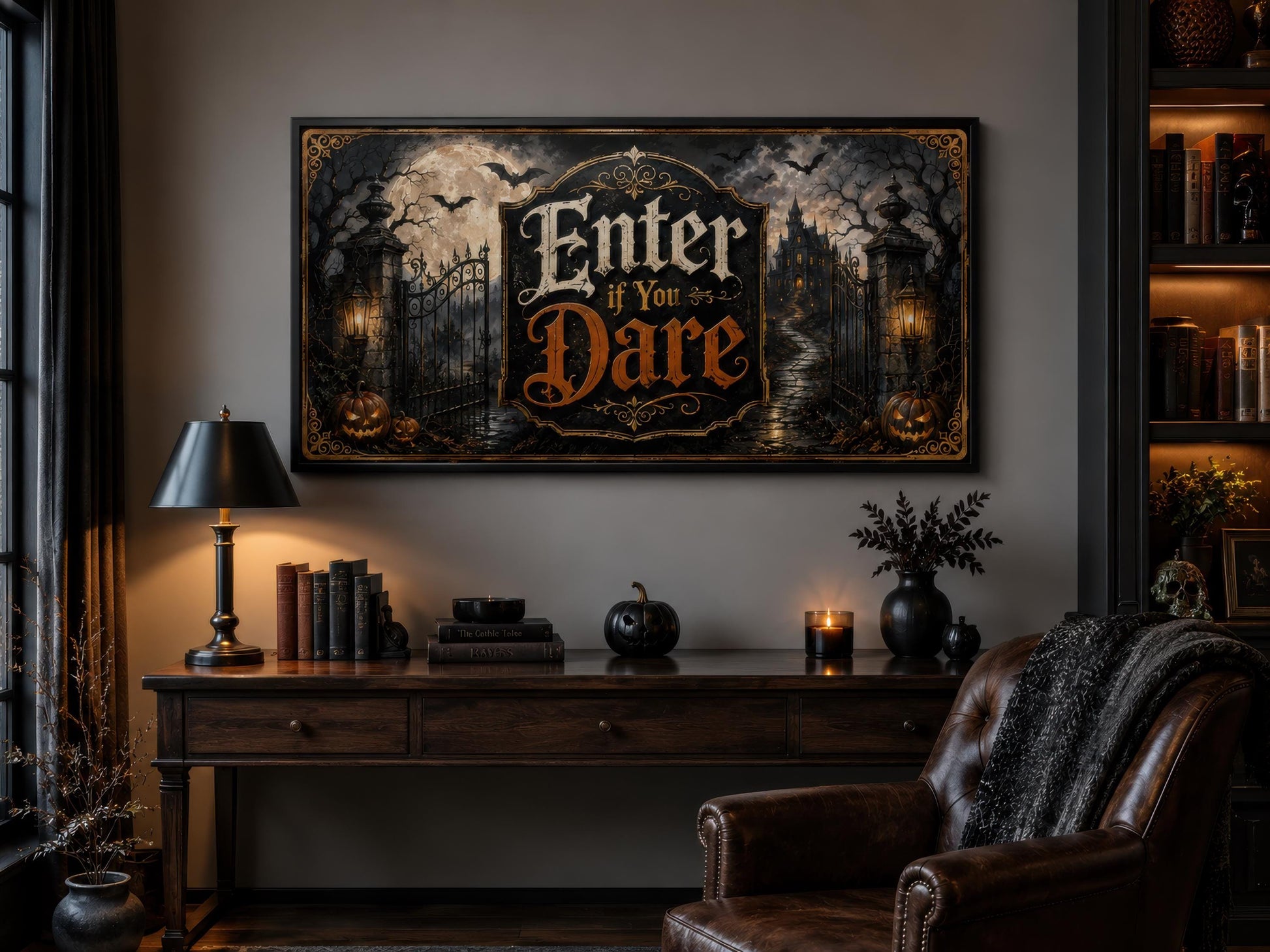 Halloween Wall Art – Enter If You Dare Print | Spooky Entryway Art Canvas