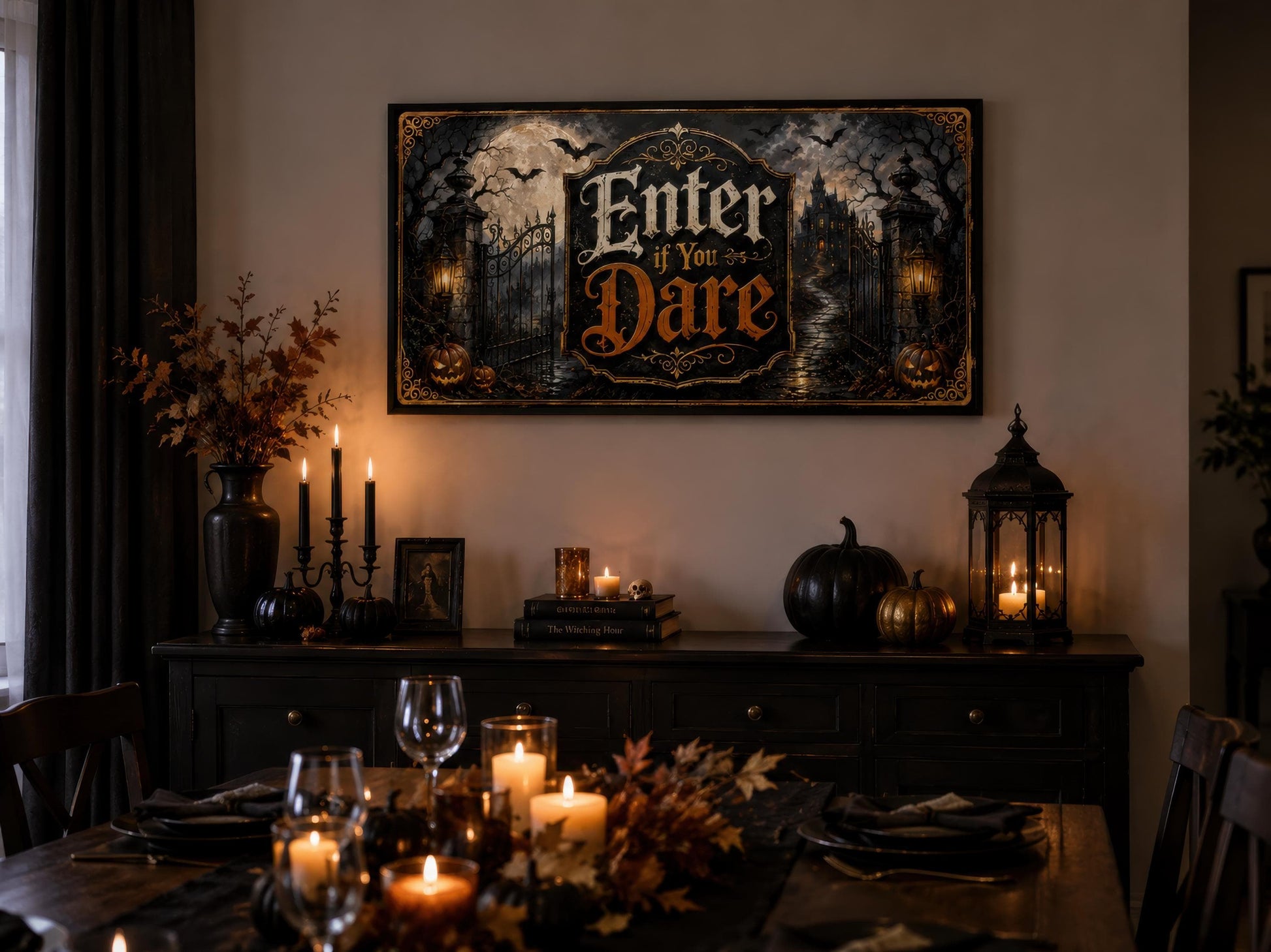 Halloween Wall Art – Enter If You Dare Print | Spooky Entryway Art Canvas