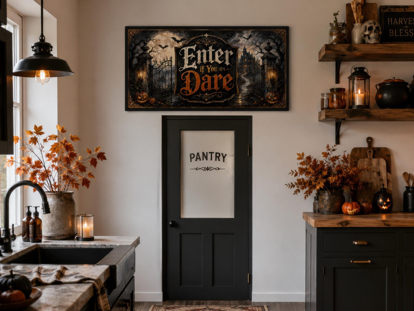 Halloween Wall Art – Enter If You Dare Print | Spooky Entryway Art Canvas