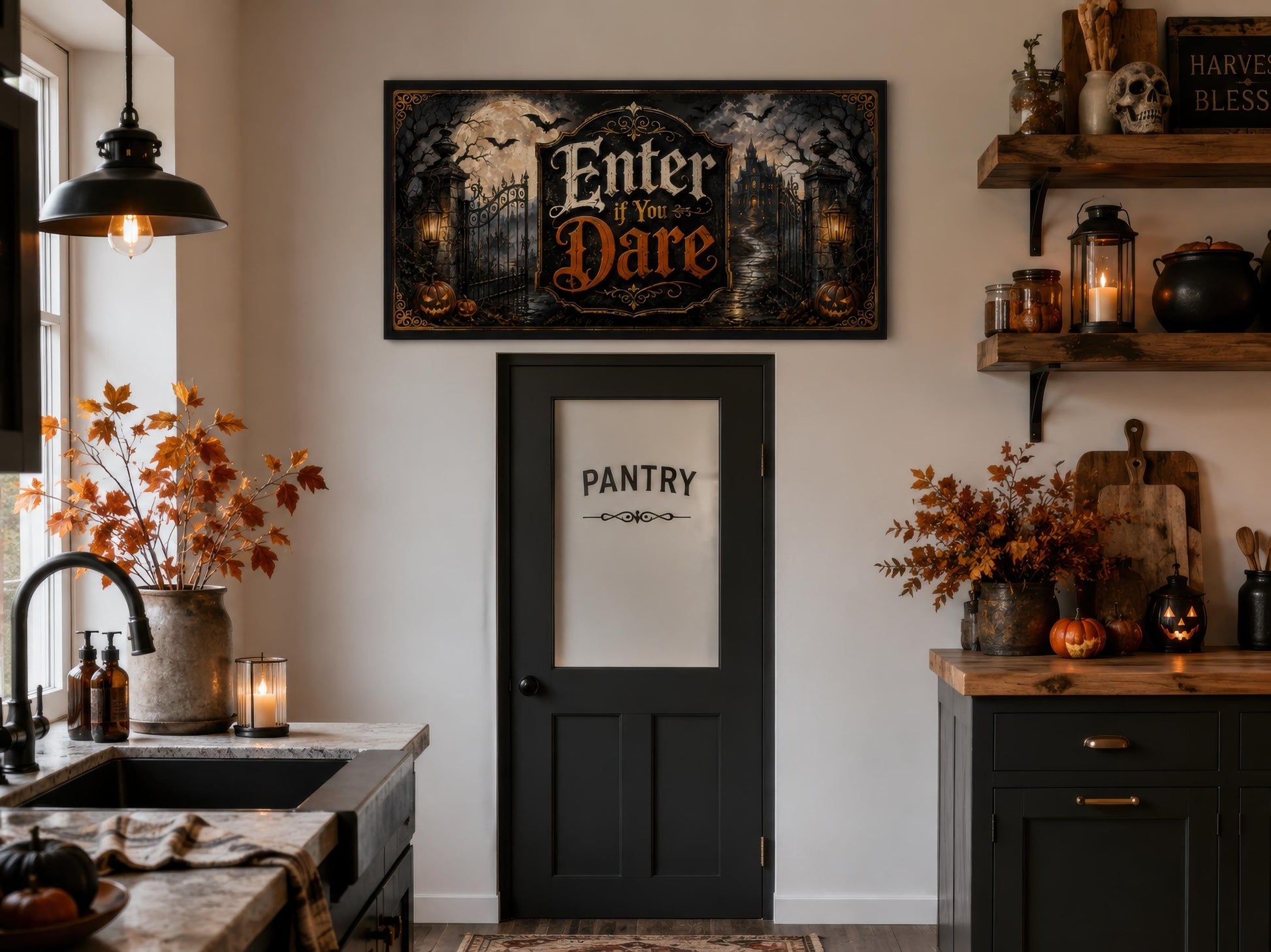Halloween Wall Art – Enter If You Dare Print | Spooky Entryway Art Canvas