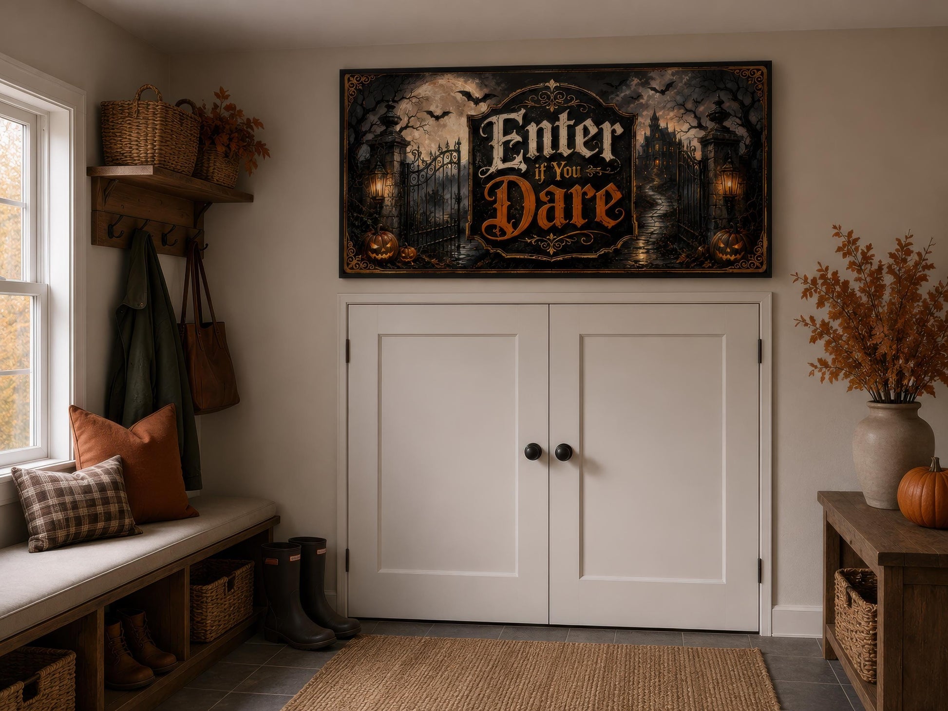 Halloween Wall Art – Enter If You Dare Print | Spooky Entryway Art Canvas