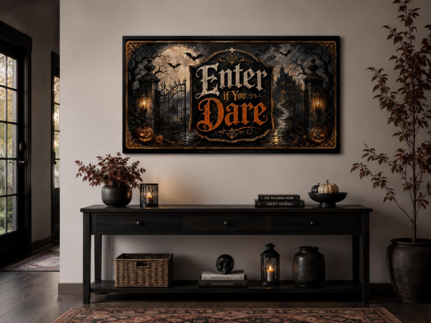 Halloween Wall Art – Enter If You Dare Print | Spooky Entryway Art Canvas