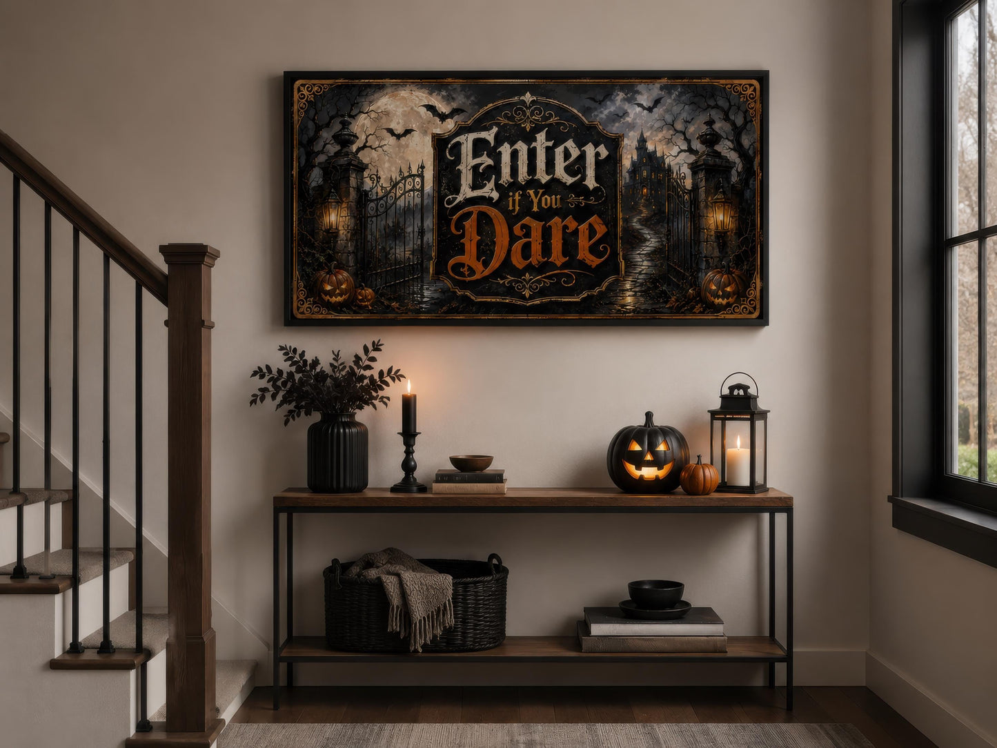 Halloween Wall Art – Enter If You Dare Print | Spooky Entryway Art Canvas