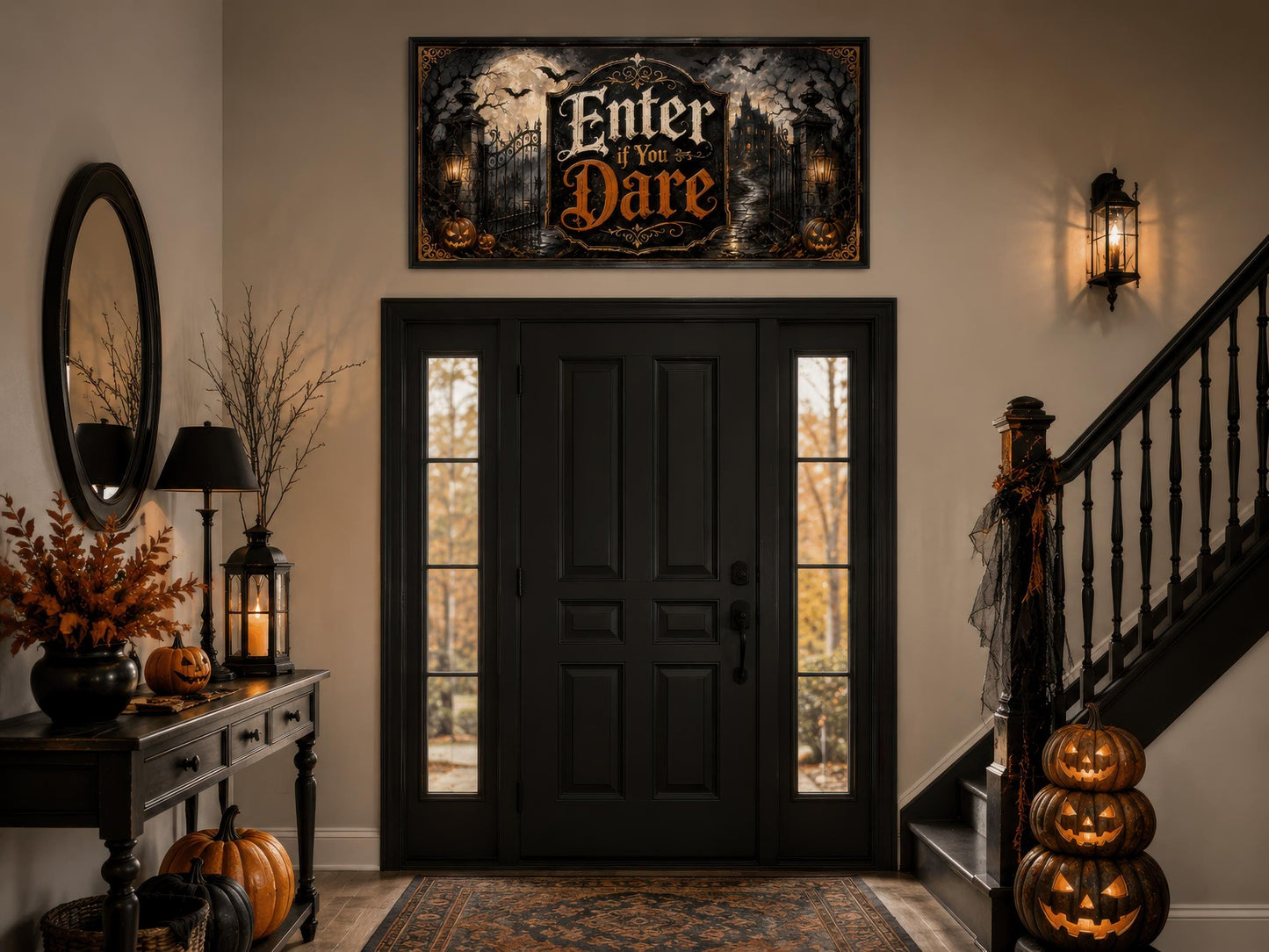 Halloween Wall Art – Enter If You Dare Print | Spooky Entryway Art Canvas