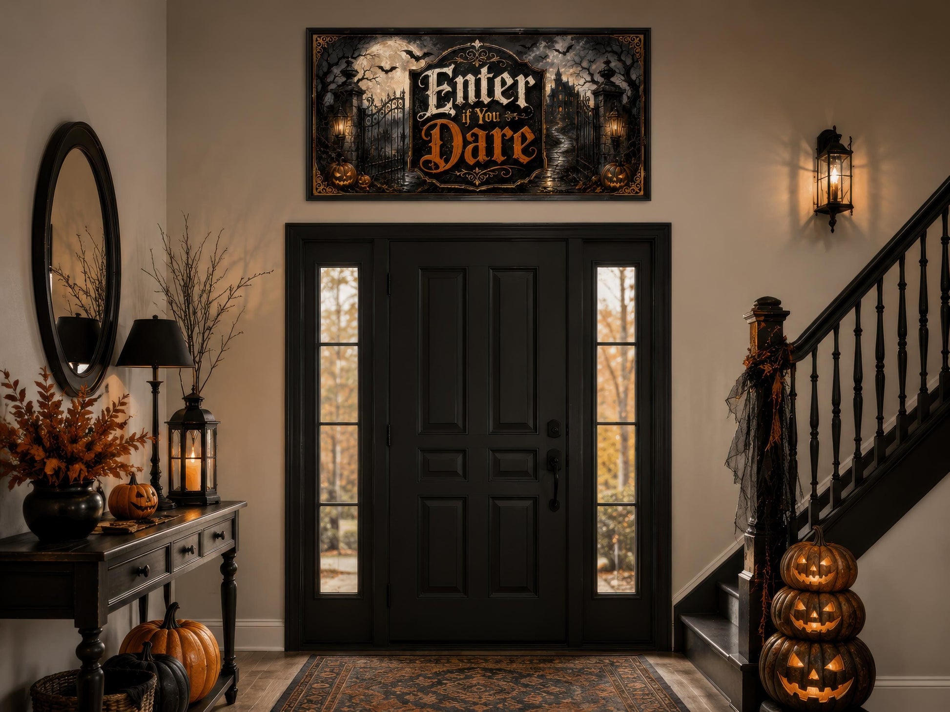 Halloween Wall Art – Enter If You Dare Print | Spooky Entryway Art Canvas