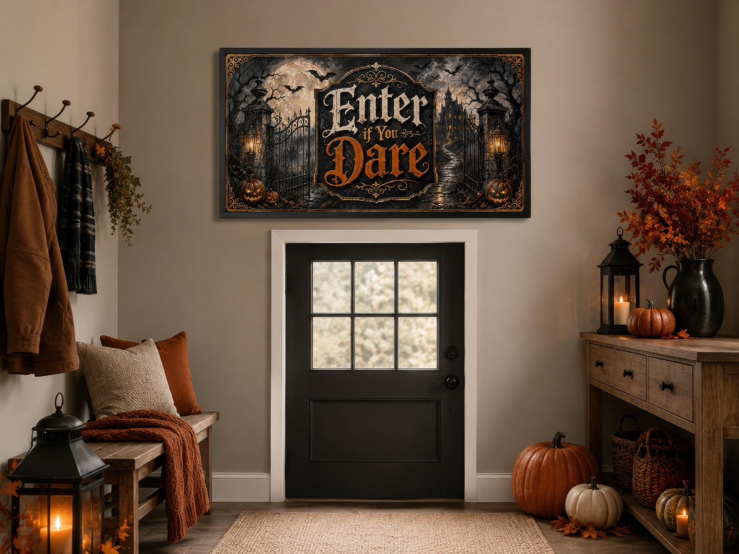 Halloween Wall Art – Enter If You Dare Print | Spooky Entryway Art Canvas