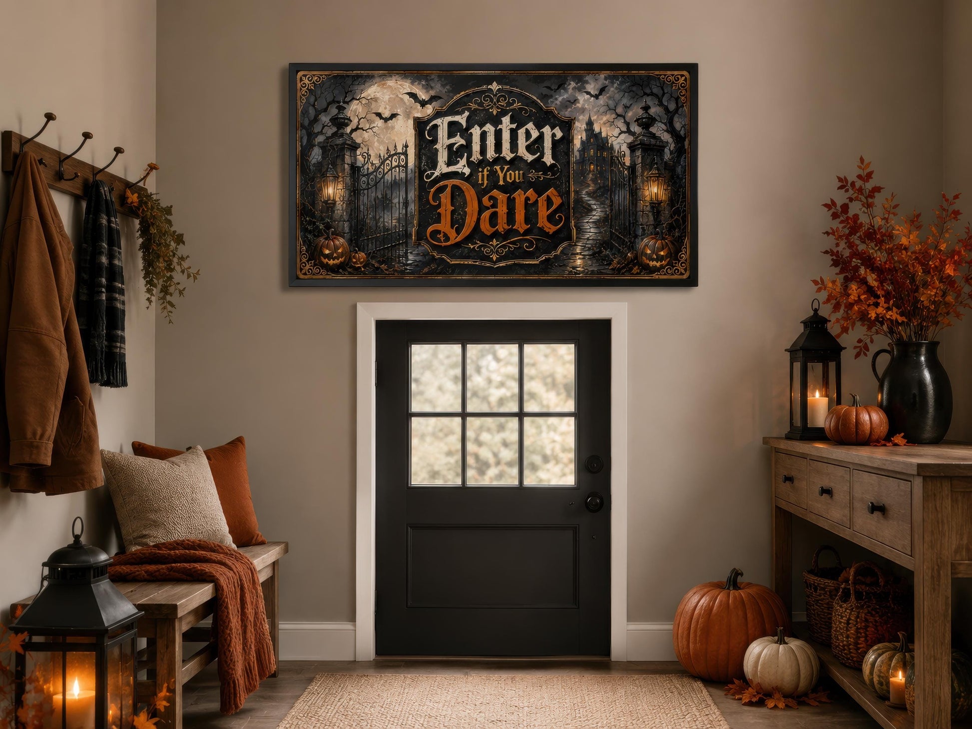Halloween Wall Art – Enter If You Dare Print | Spooky Entryway Art Canvas