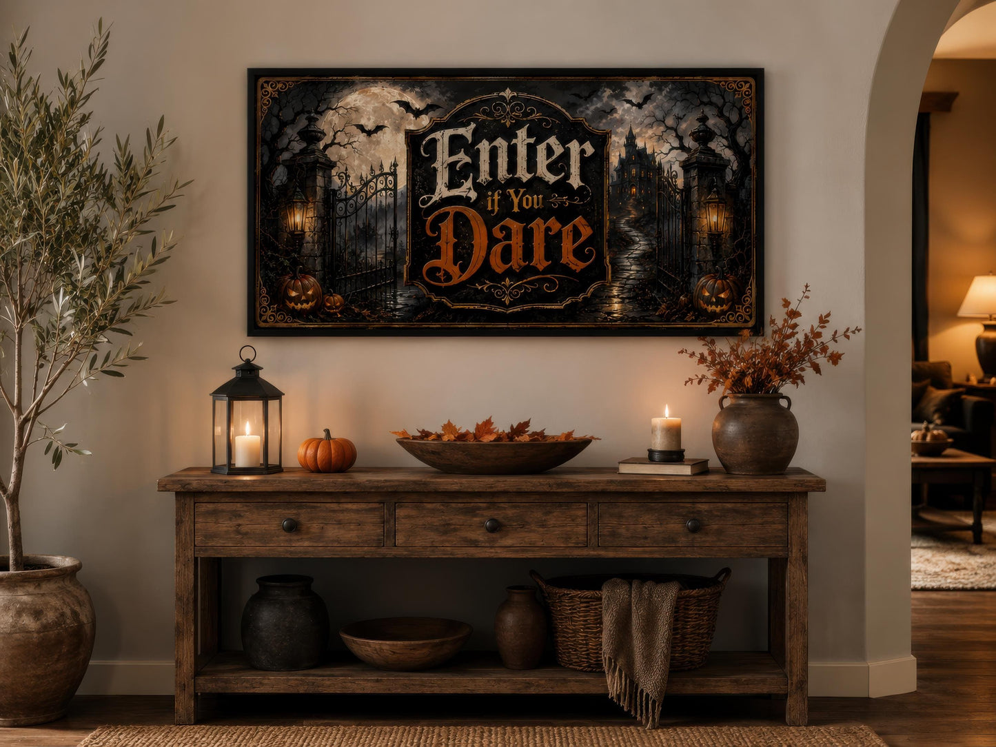 Halloween Wall Art – Enter If You Dare Print | Spooky Entryway Art Canvas
