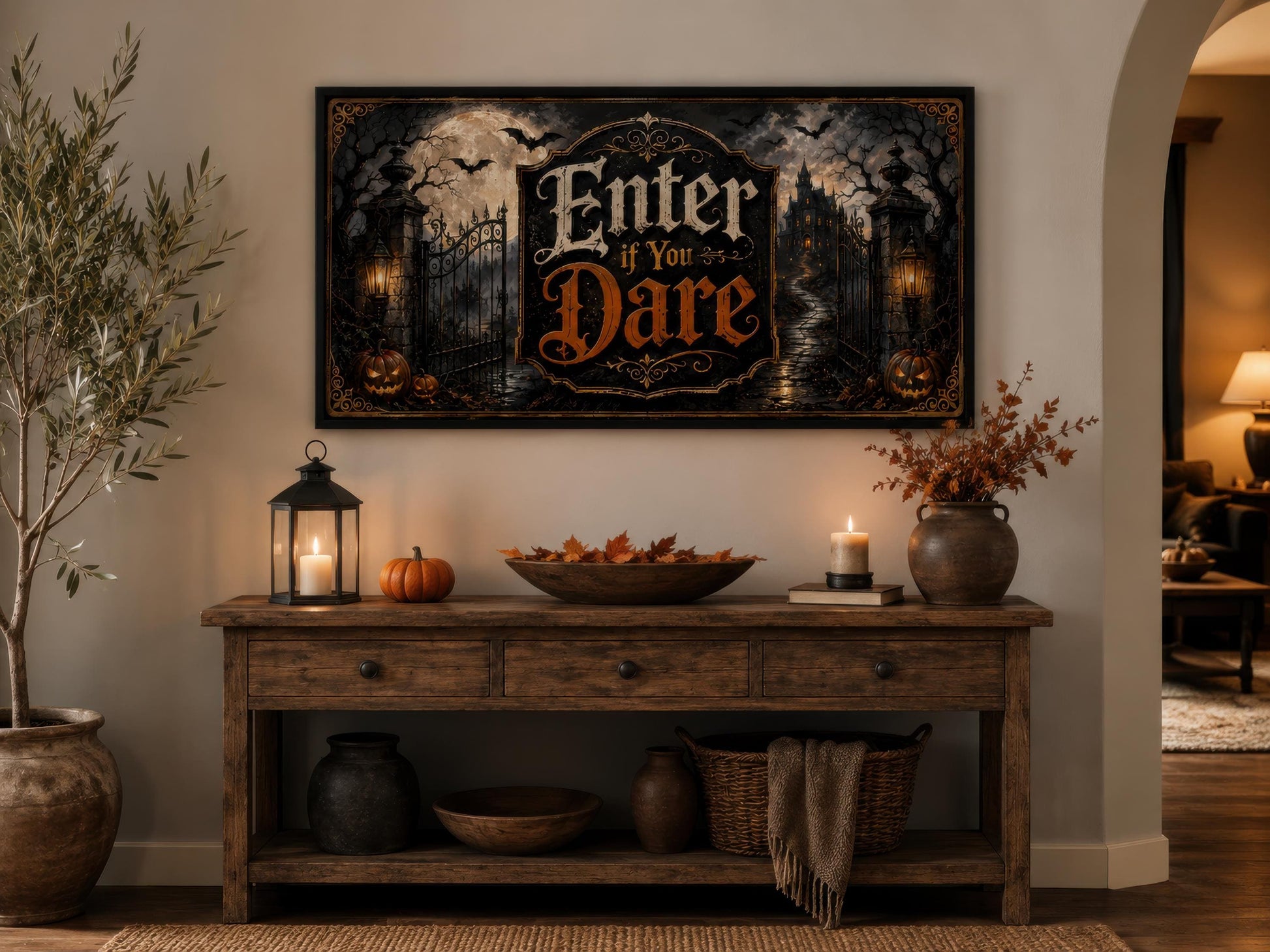 Halloween Wall Art – Enter If You Dare Print | Spooky Entryway Art Canvas