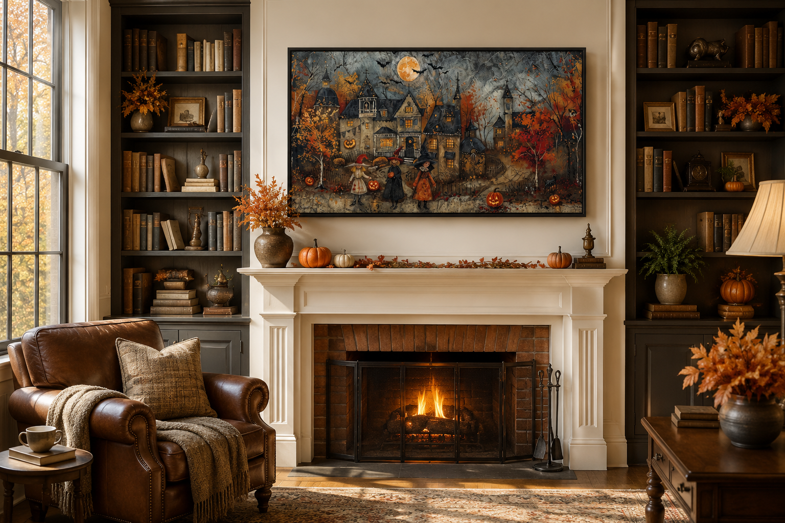 Halloween Wall Art – Cute Children Trick Or Treat Decorated Village Canvas