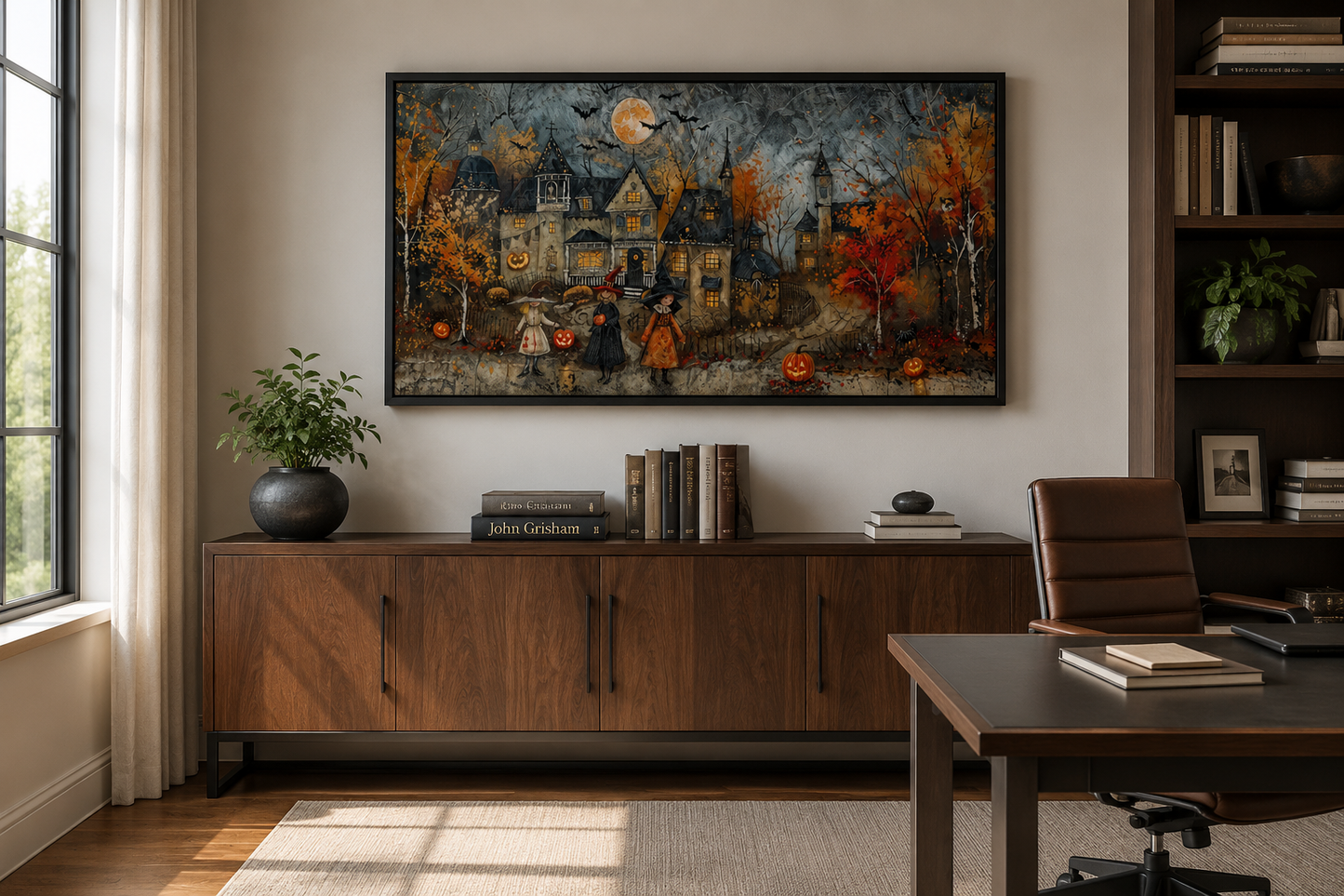 Halloween Wall Art – Cute Children Trick Or Treat Decorated Village Canvas