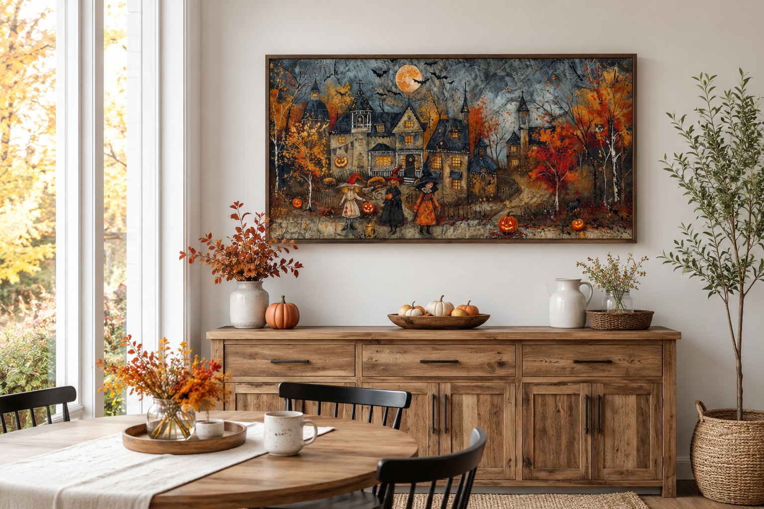 Halloween Wall Art – Cute Children Trick Or Treat Decorated Village Canvas