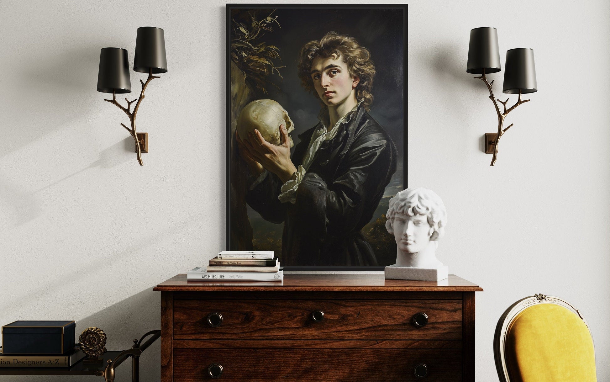 Hamlet And Skull Vintage Shakespeare Poetry Framed Canvas Wall Art
