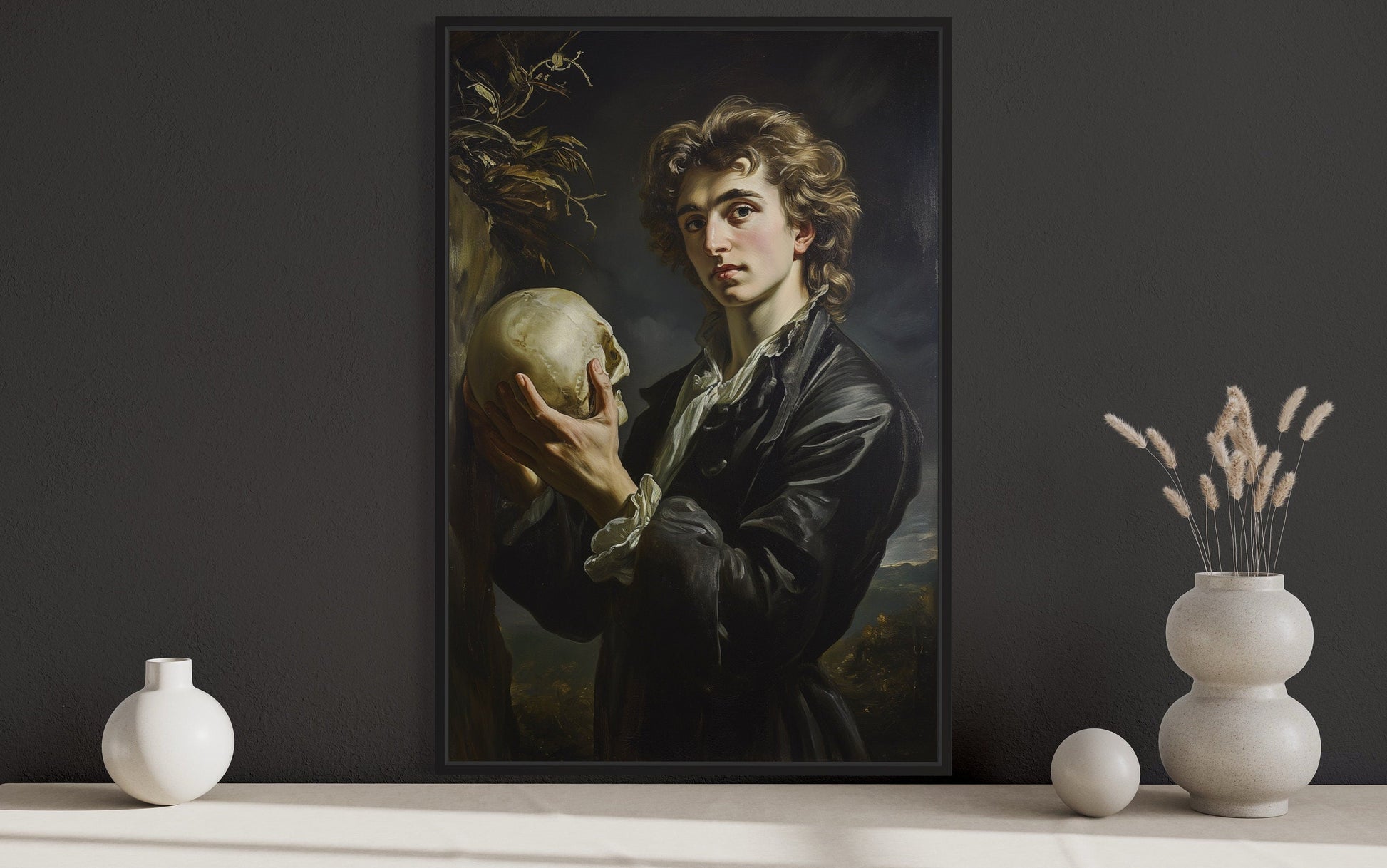 Hamlet And Skull Vintage Shakespeare Poetry Framed Canvas Wall Art