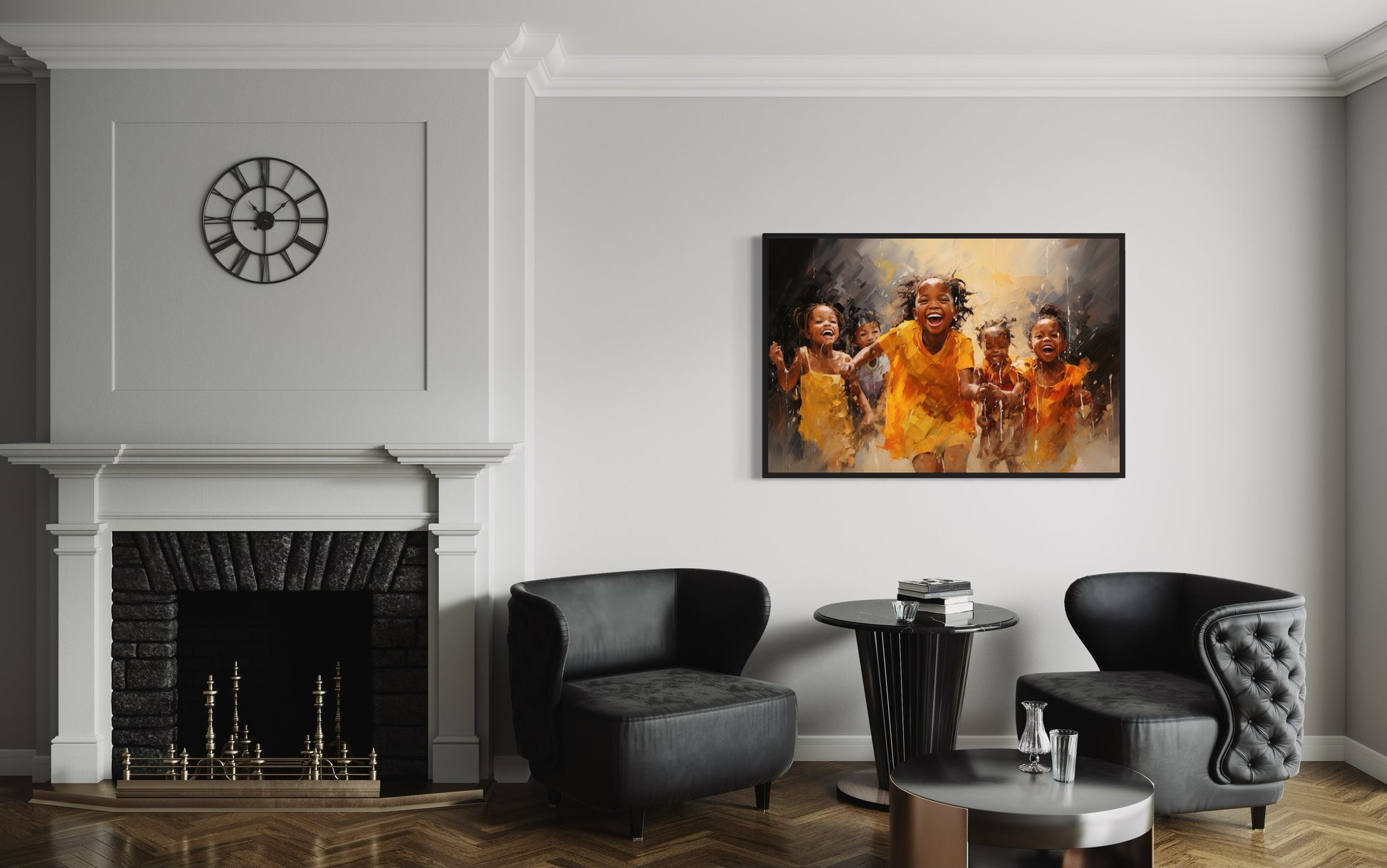Happy African Kids Playing Framed Canvas Wall Art