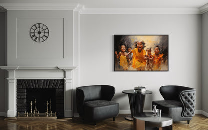 Happy African Kids Playing Framed Canvas Wall Art