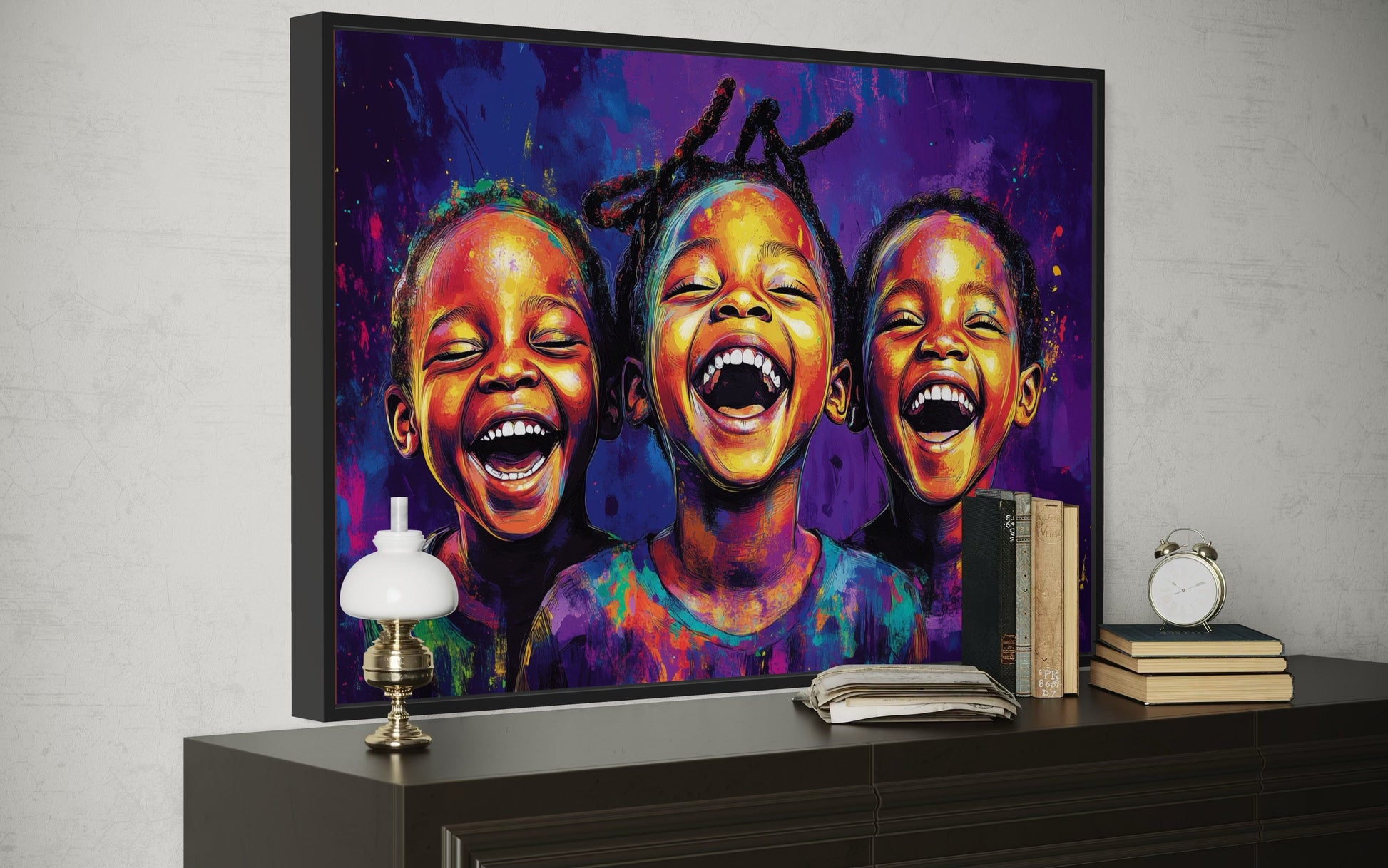 Happy Black Kids Framed Canvas Wall Art