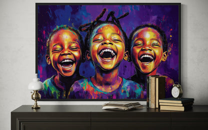 Happy Black Kids Framed Canvas Wall Art