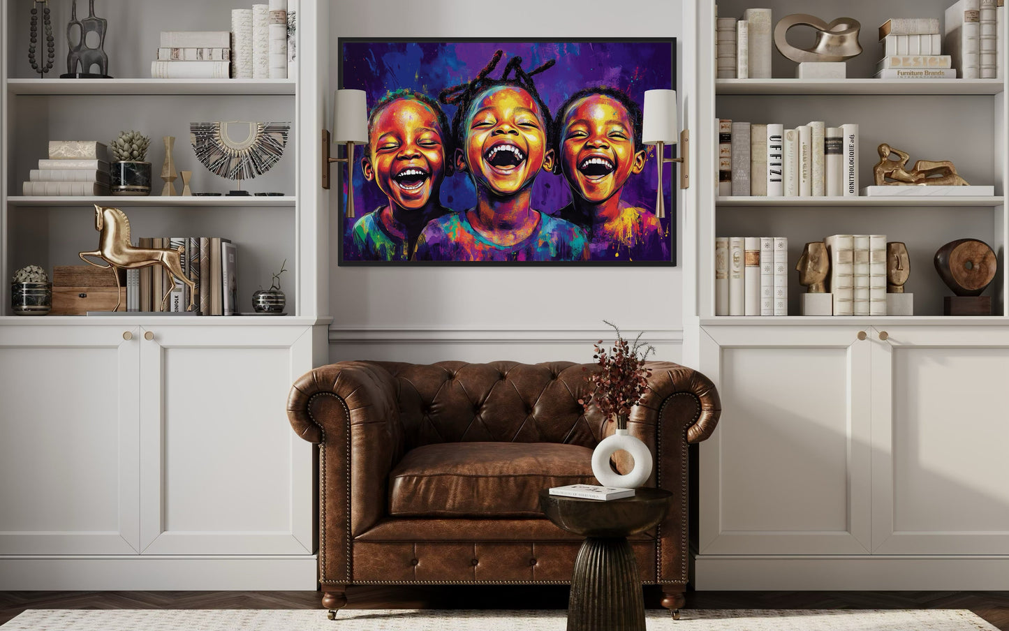 Happy Black Kids Framed Canvas Wall Art