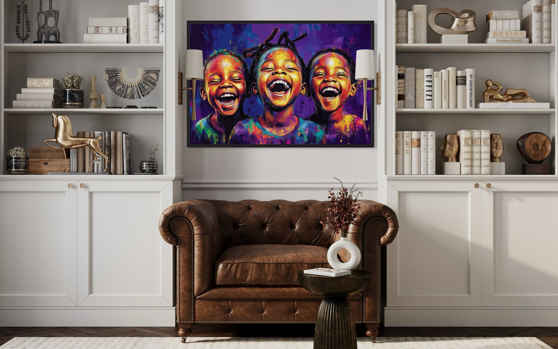 Happy Black Kids Framed Canvas Wall Art