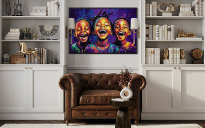 Happy Black Kids Framed Canvas Wall Art
