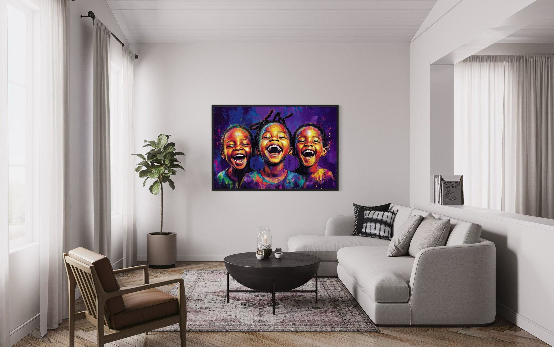 Happy Black Kids Framed Canvas Wall Art