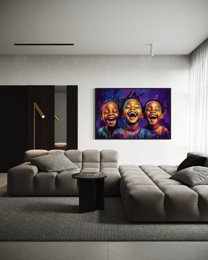Happy Black Kids Framed Canvas Wall Art
